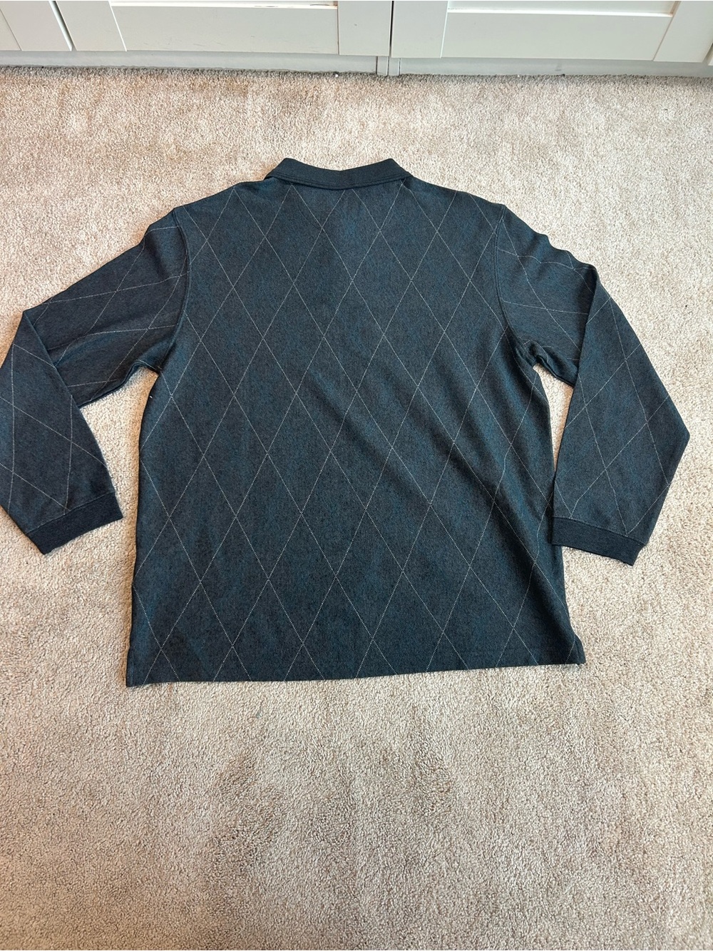 Haggar Men’s Long Sleeve Polo Shirt NWT Large Charcoal Argyle Cotton Blend - Picture 3 of 10